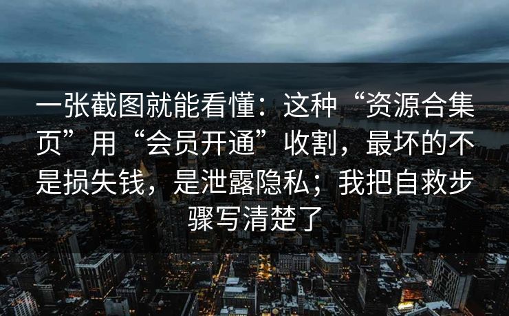 一张截图就能看懂：这种“资源合集页”用“会员开通”收割，最坏的不是损失钱，是泄露隐私；我把自救步骤写清楚了