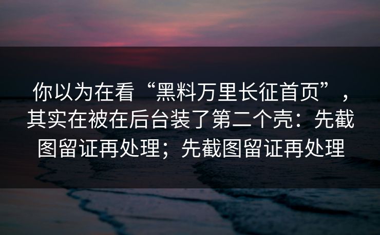 你以为在看“黑料万里长征首页”，其实在被在后台装了第二个壳：先截图留证再处理；先截图留证再处理