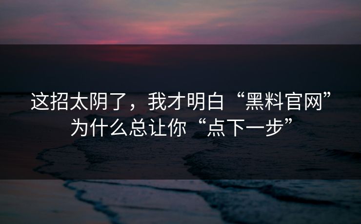 这招太阴了，我才明白“黑料官网”为什么总让你“点下一步”