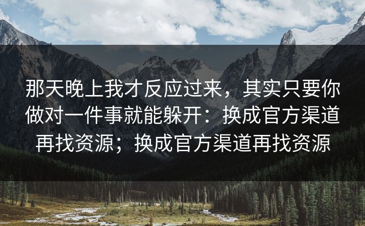 那天晚上我才反应过来，其实只要你做对一件事就能躲开：换成官方渠道再找资源；换成官方渠道再找资源