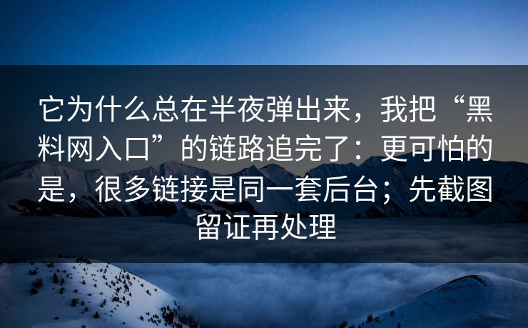 它为什么总在半夜弹出来，我把“黑料网入口”的链路追完了：更可怕的是，很多链接是同一套后台；先截图留证再处理