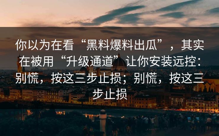 你以为在看“黑料爆料出瓜”，其实在被用“升级通道”让你安装远控：别慌，按这三步止损；别慌，按这三步止损