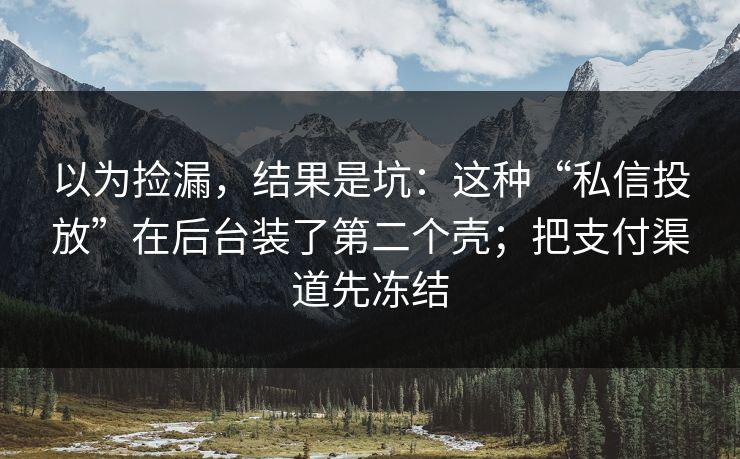 以为捡漏，结果是坑：这种“私信投放”在后台装了第二个壳；把支付渠道先冻结