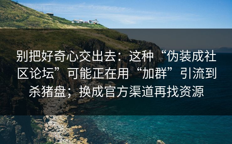 别把好奇心交出去：这种“伪装成社区论坛”可能正在用“加群”引流到杀猪盘；换成官方渠道再找资源