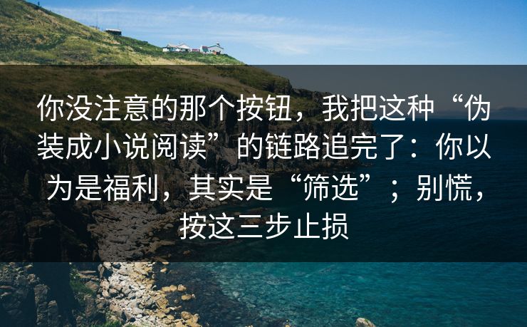 你没注意的那个按钮，我把这种“伪装成小说阅读”的链路追完了：你以为是福利，其实是“筛选”；别慌，按这三步止损