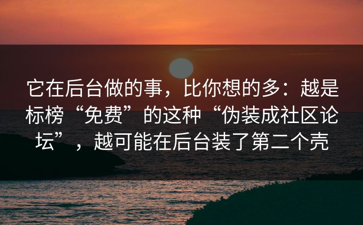 它在后台做的事，比你想的多：越是标榜“免费”的这种“伪装成社区论坛”，越可能在后台装了第二个壳