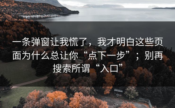 一条弹窗让我慌了，我才明白这些页面为什么总让你“点下一步”；别再搜索所谓“入口”