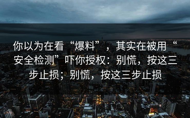 你以为在看“爆料”，其实在被用“安全检测”吓你授权：别慌，按这三步止损；别慌，按这三步止损
