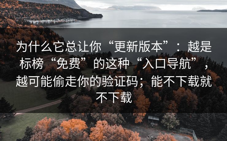 为什么它总让你“更新版本”：越是标榜“免费”的这种“入口导航”，越可能偷走你的验证码；能不下载就不下载